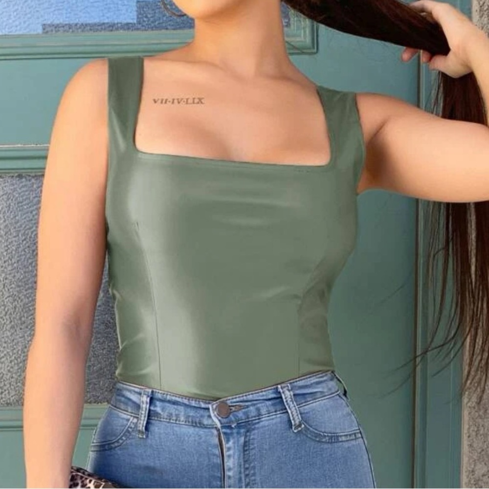 SHEIN Green Leather Tank Top